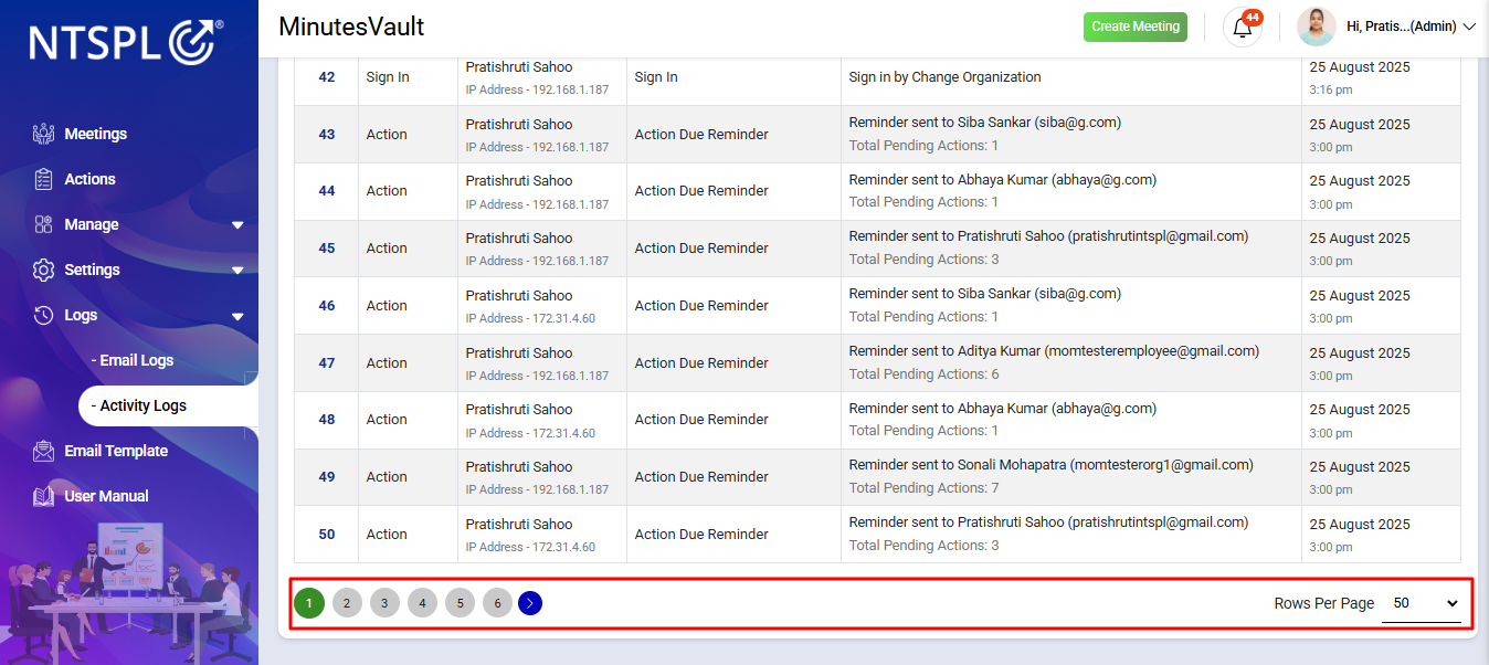 Activity Log