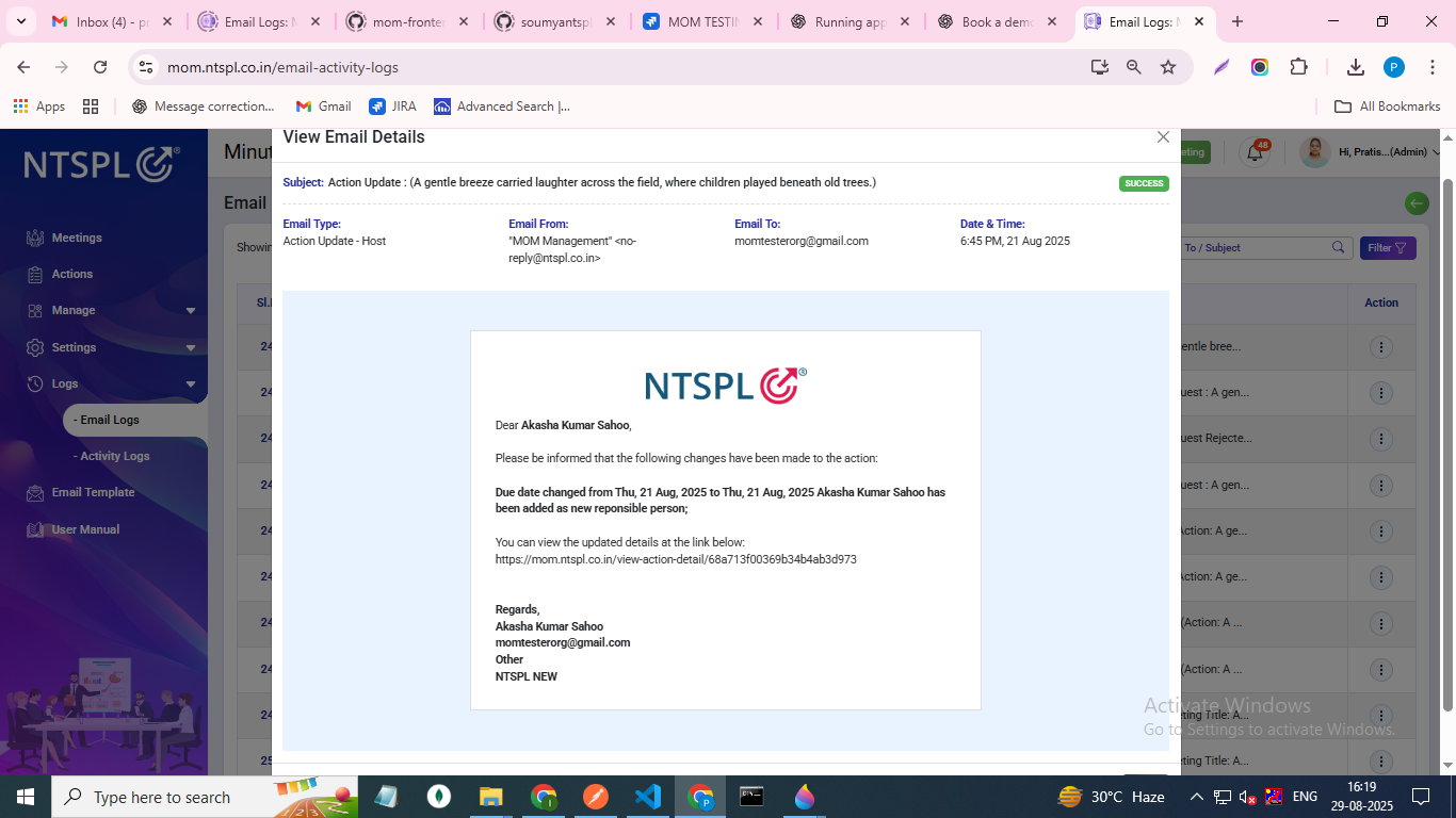 Email Log Modal