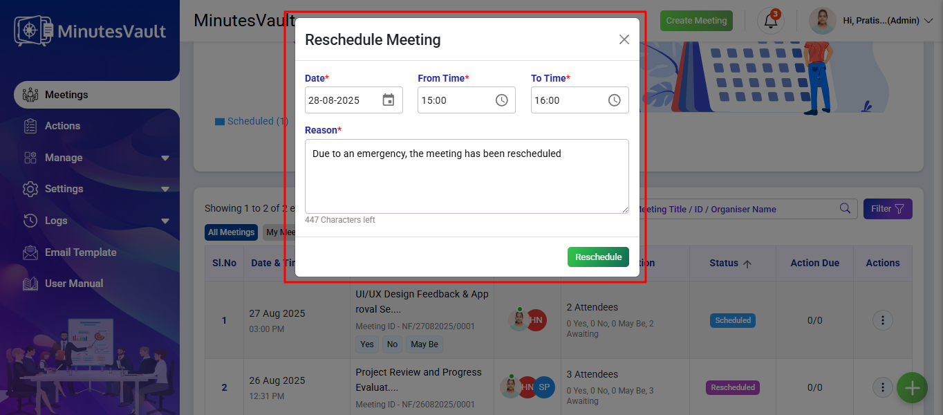 Reschedule Meetings