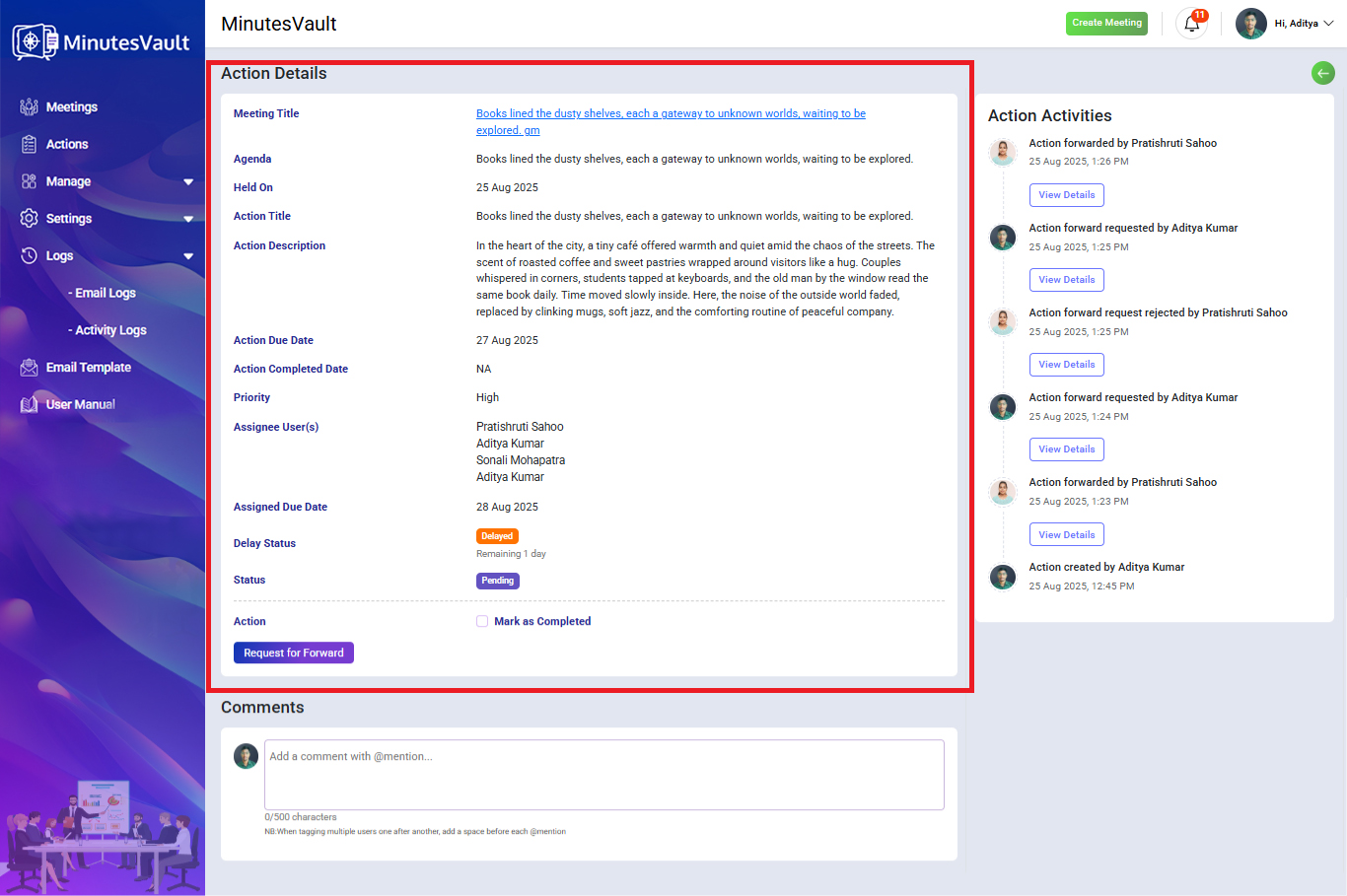 action details page