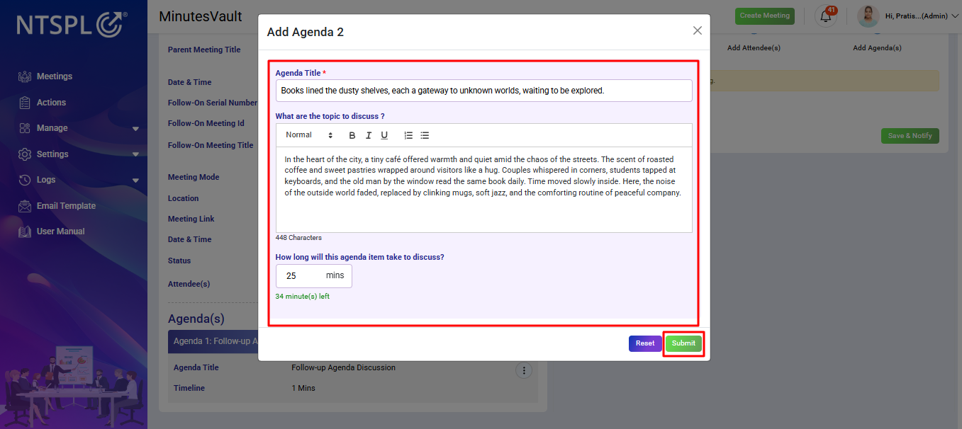Child meeting agenda modal