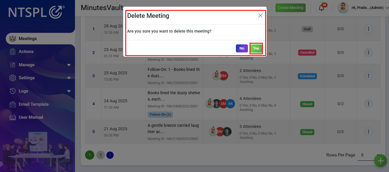 delete meeting