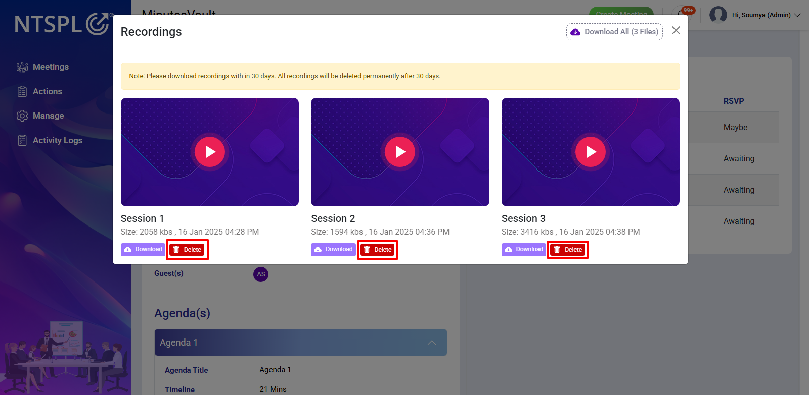 Delete Meeting Recordings