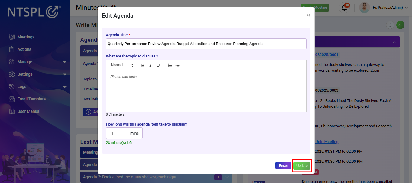 Edit Agenda