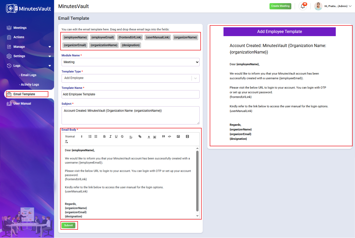 Update Email Template