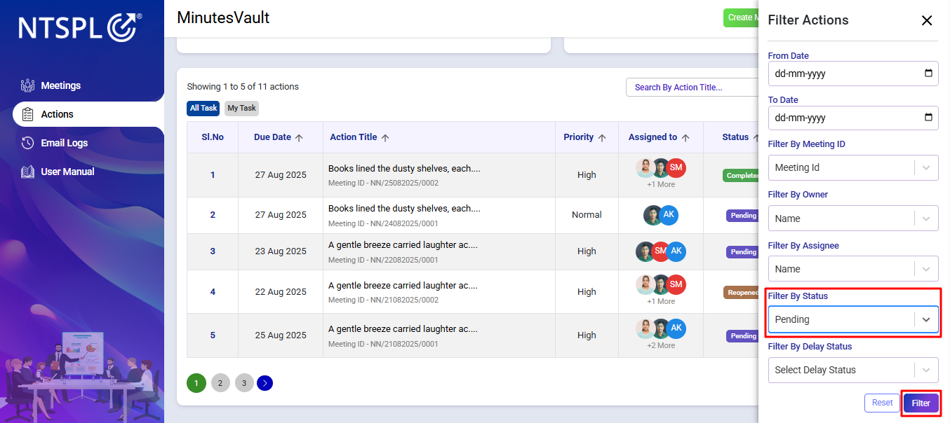 action filter page