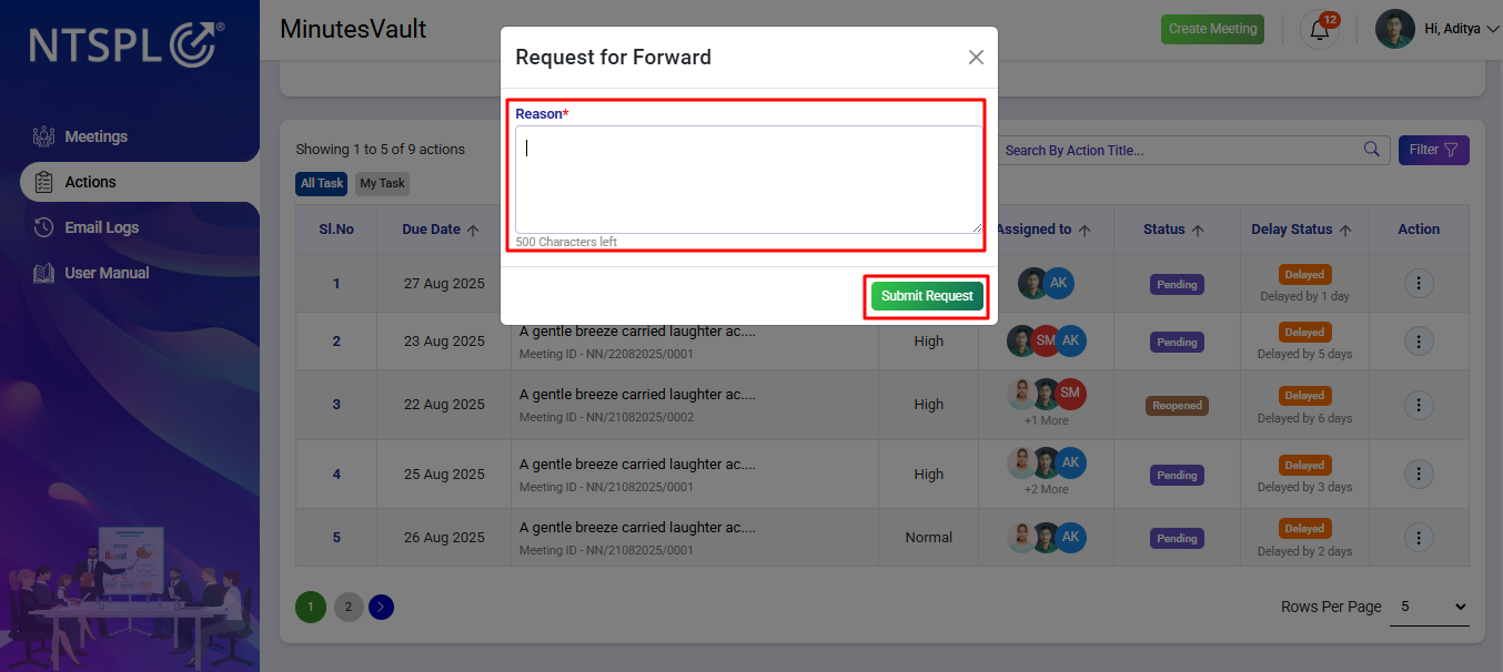 forward reason modal