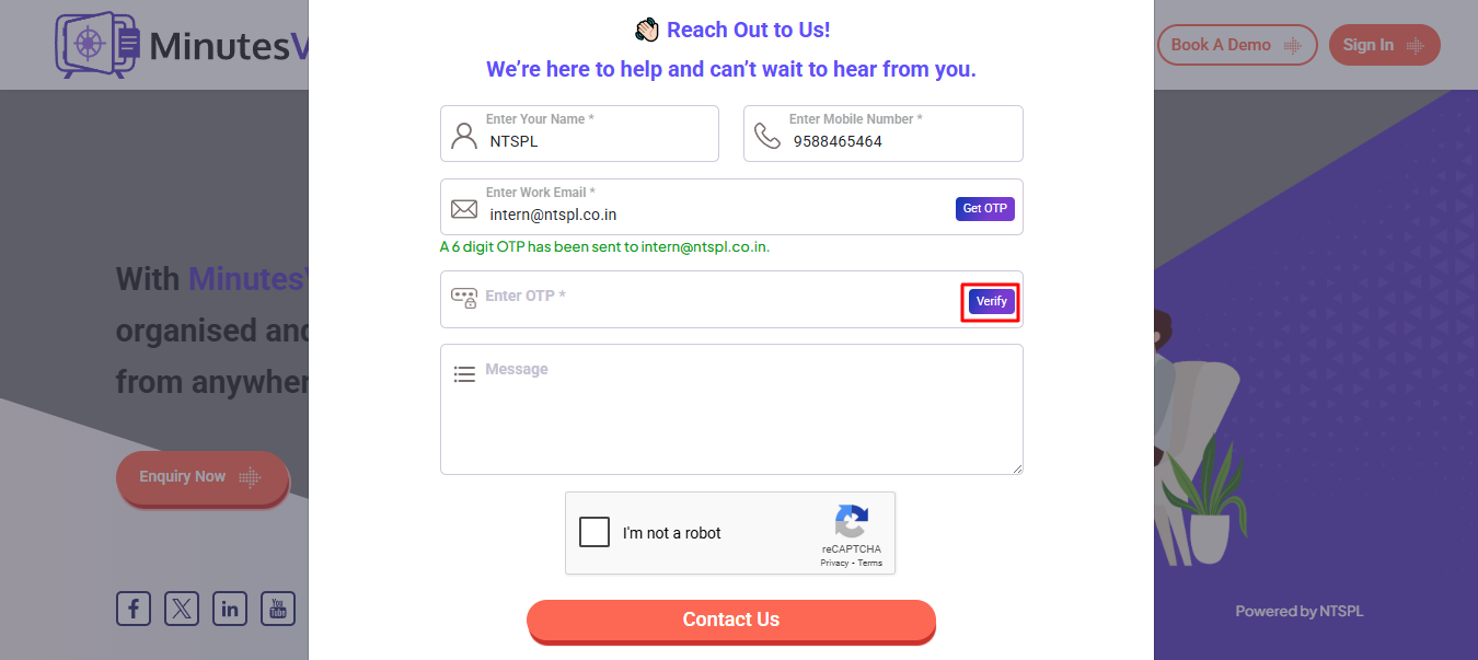 Enquiry Verify OTP