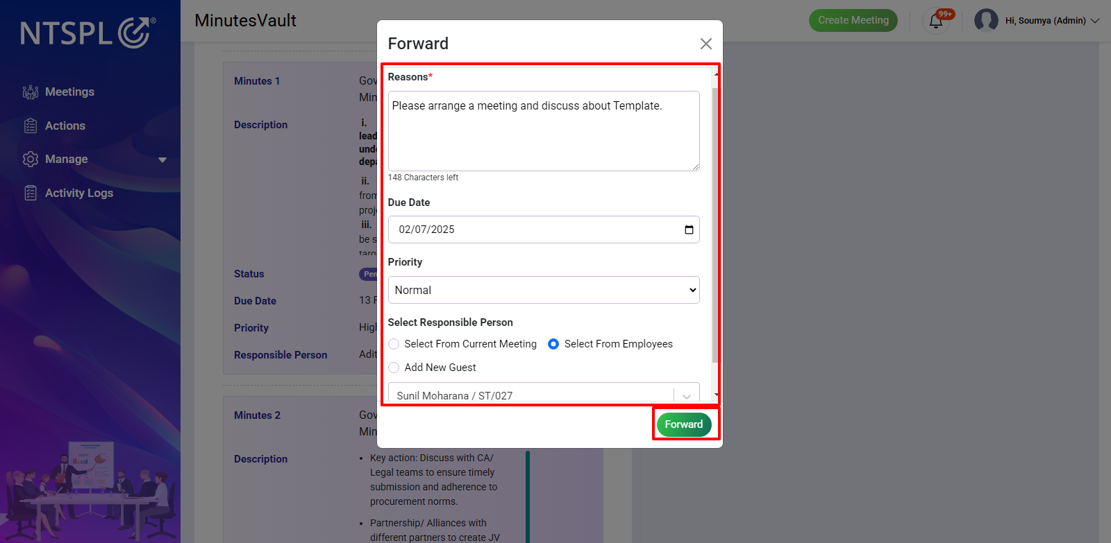 Action Forward Modal