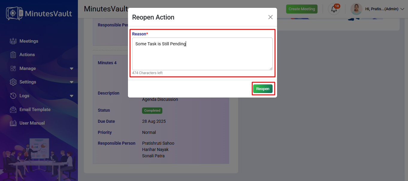 Reopen Reason Modal