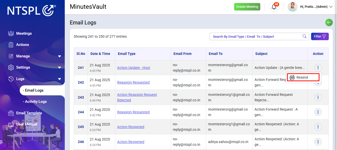 Email Logs Filter