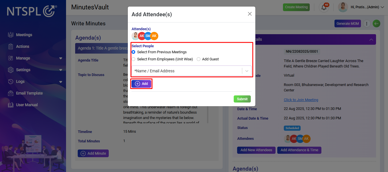 update attendees modal
